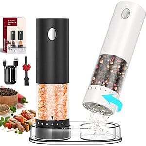 Circle Joy Rechargeable Electric Salt & Pepper Grinder Set (Black & White) $10