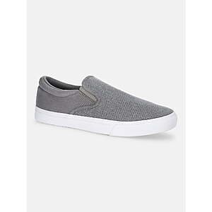 No Boundaries Men's Clinton Slip On Casual Sneaker in Light Grey, Navy, Tan and Grey colorways displayed on a white background.