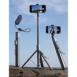 LISEN 67" Phone Tripod/Selfie Stick w/ Auto-Deploy Base & Remote $17