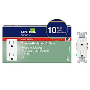 10-Pack Leviton 15 Amp 125V Decora Duplex Tamper Resistant Outlets $18