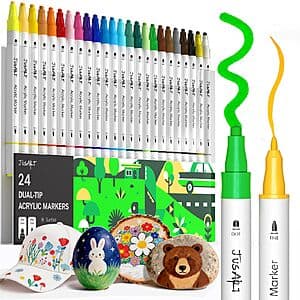 24-ct JusArt Dual-Tip Acrylic Paint Markers Sets (white barrel) $7 & More