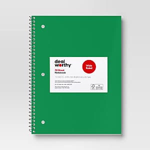 Dealworthy Subject Spiral Notebook with wide-ruled pages in a classic spiral binding.