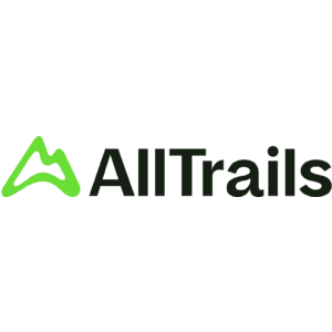 AllTrails Plus membership app interface showing offline map download, 3D terrain preview, and trail navigation features on a mobile device.
