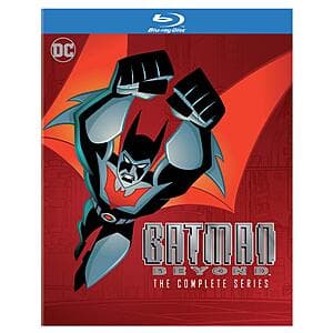 Batman Beyond: The Complete Series Blu-ray case with artwork featuring the futuristic Gotham City skyline and Batman Beyond suit design.