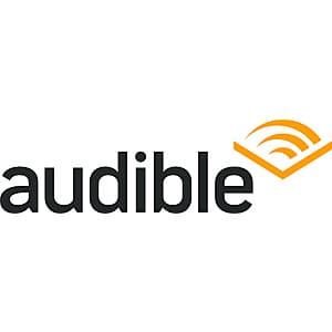 Audible app logo and audiobook interface on a digital device screen.