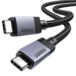 UGREEN 240W USB-C to USB-C cable with Thunderbolt 4/3 and USB4 40Gbps support, 3.3ft length with connector ends visible.