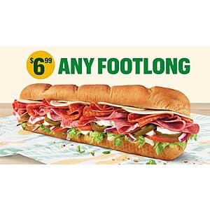 Select Subway Locations: Footlong Sub $7 (Order Online or via App)