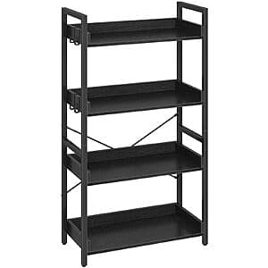 Rolanstar 4-Tier Metal Bookshelf w/ 4 Hooks (Black) $45 + Free S&H