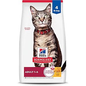 Select Acct's: Hill's Science Diet Cat Food: 4-lb Adult 1-6 Dry Food (Chicken) $11.50 w/ Subscribe & Save & More
