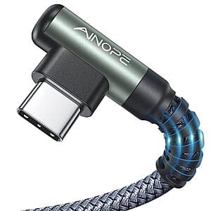 2-Pk 6.6' AINOPE USB-A to USB-C 3.1A Right Angle Fast Charging Cable $6.70