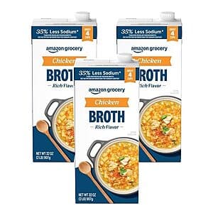 3-Pack 32oz Amazon Fresh 35% Less Sodium Chicken Broth $3.55 w/ Subscribe & Save