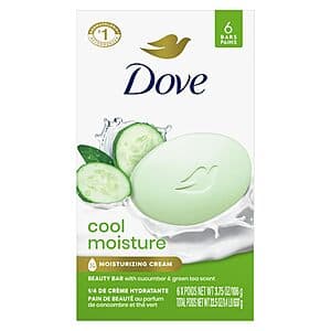 6-Pk 3.75-Oz Dove Beauty Bar Soap (Cool Moisture Cucumber & Green Tea) $5.20 w/ S&S