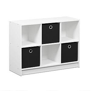 Furinno Basic 6-Cube Storage Organizer Bookcase w/ Bins (White / Black) $33.55