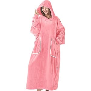 Long-Length Hooded Wearable Blanket (Pink, 53''x35'') $13
