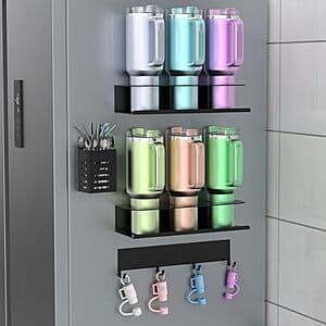 4-Pk Magnetic Cup Holder for Refrigerator w/ Lid Hook & Straw Holder $12.50