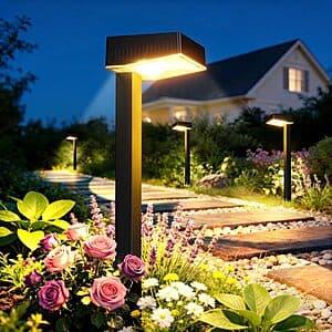 8 ELECLINK solar pathway lights with warm white LED heads and dark solar panel tops, arranged in a group.
