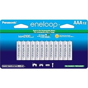 12-Pk Panasonic Eneloop AAA 850mAh Ni-Mh Pre-Charged Rechargeable Batteries $21.60