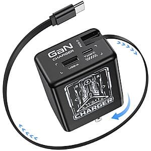 3-In-1 W & O 45W Retractable Phone Charger w/ USB-C Cable (Black or Green) $7.50