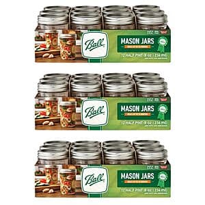 36-Pk 8-Oz Ball Regular Mouth Glass Mason Jars w/ Lids & Bands $22.40