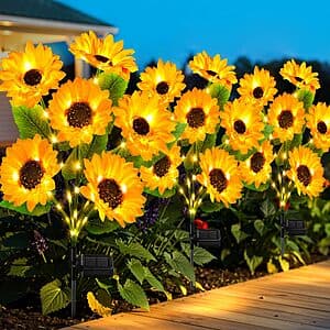 3-Pk Ahaorigin Solar Sunflower Garden Stake Lights w/ 18 Flower Heads & 54 LEDs $15