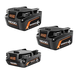 3-Pk RIDGID 18V Lithium-Ion MAX Output Battery Bundle: 6.0Ah + 4.0Ah + 2.0Ah $100.20 + Free S&H