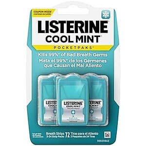 72-ct Listerine PocketPaks Breath Strips (Cool Mint) $3.10 w/ S&S