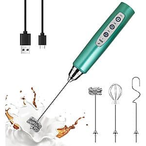 YUSWKO Rechargeable Electric 3-Speed Milk Frother Wand w/ 3-Heads $13