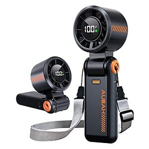 AUIIAH GS30 black handheld portable turbo fan with 5-speed settings and LED display panel.