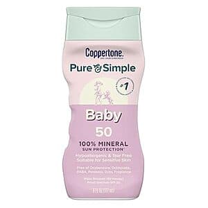 6-Oz Coppertone Pure and Simple SPF 50 Baby Sunscreen Lotion $4 w/ S&S