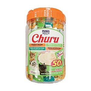 50-Ct 0.5-Oz Inaba Churu Grain-Free Squeezable Creamy Purée Cat Treats (Chicken & Seafood) $19.45 w/ Subscribe & Save & More