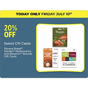 Dollar General In-Stores Offer: Panera Bread, Darden Restaurants & Bloomin GCs 20% Off (Valid 7/10 Only)