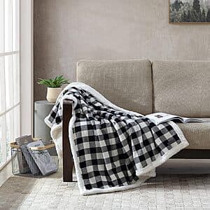 50" x 60" Eddie Bauer Reversible Sherpa & Brushed Fleece Throw (Cabin Plaid Black) $14.40