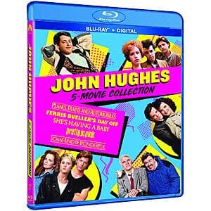 5-Movie John Hughes Collection Blu-ray case with digital code, featuring cover art and movie titles on packaging.