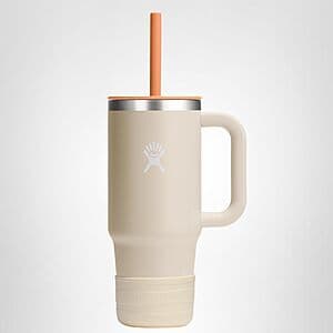 Hydro Flask 24-oz kids travel tumbler in koala color with attached handle, lid, and reusable straw.