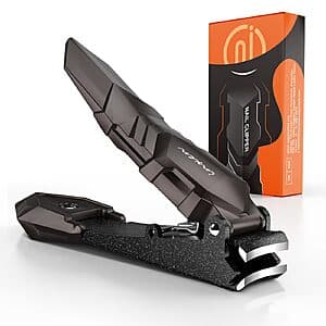 Premium steel nail clippers with built-in catcher compartment, designed for fingernails and toenails, compact grooming tool.