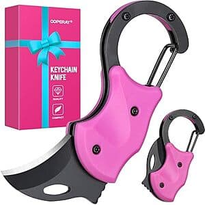 Ooperay Small EDC Keychain Pocket Knife w/ 1.2" Blade (Pink) $5