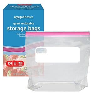 Amazon Basics Quart Size Food Storage Bags: 150-Count Double Zipper $7.08 or 120-Count Reclosable Freezer Bags $5.60 w/S&S + Free Shipping w/ Prime or on $35+