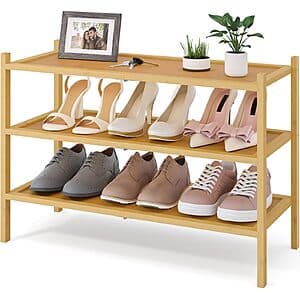 Prime Members: 3-Tier Smiry 27" Bamboo Stackable Shoe Rack Organizer (Natural) $14.40 + Free Shipping