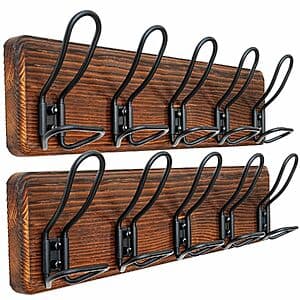 2-Pk Dseap Rustic Farmhouse Wall-Mounted Real Wood Coat Racks $15