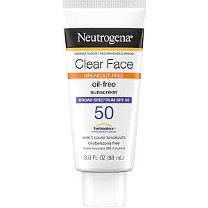 3-Oz Neutrogena Clear Face SPF 50 Breakout/Oil Free Sunscreen Lotion $2.95 w/ Subscribe & Save