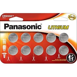10-Pk Panasonic CR2032 3V Lithium Coin Cell Batteries $6.50