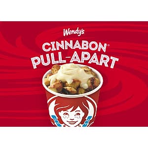 Wendy's Cinnabon Pull-Apart cinnamon roll with cream cheese frosting topping.