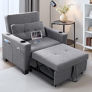 FLEXISPOT XCT2 3-in-1 Sleeper Chair Bed w/ USB Ports, Pillow & Cupholders (Grey) $180 + Free S&H