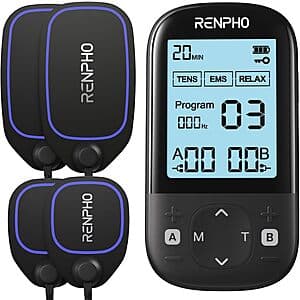 RENPHO 3-in-1 TENS EMS Muscle Stimulator w/ 60 Programs & 8 Gel Electrode Pads $14