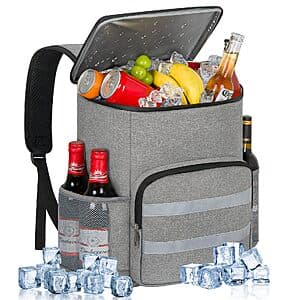 Grey OCKLILY insulated cooler backpack with shoulder straps, designed to hold 54 cans with leak-proof construction.