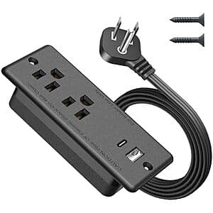 Jgstkcity Recessed Power Strip w/ 20W USB-C & 10' Flat Extension Cord (Black) $10