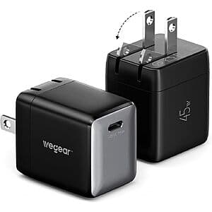 2-pk 45W wegear Nano Foldable USB-C Wall Charger (Black or White) $12.50
