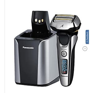 Panasonic ARC5 men's electric razor with black and silver design, featuring a pivoting head with 5-blade cutting system.