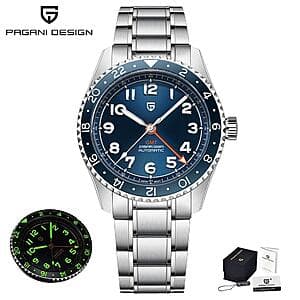 40mm Pagani Design Men’s SS Sapphire GMT Automatic Mechanical Watch (Blue) $69 + Free S&H