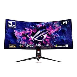 $749.99: 39″ ASUS ROG Swift Ultrawide 800R Curved OLED Gaming Monitor - 21:9 (3440x1440), 240Hz, 0.03ms (PG39WCDM) at Amazon